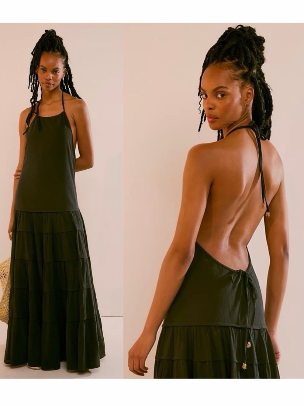 Free People x free-est NWT Somewhere Sunny Tiered Open Back Maxi Dress Black S